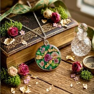 Victorian Rose Forest Resin Pendant